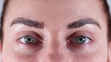 Güzel boyalı kaşları olan bir kadının portresi. Profesyonel kaş bakımı, boyama ve kalıcı makyaj..