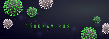 Koronavirüs covid-19 küresel salgın virüsü veya karanlık yatay arka planda bakteri enfeksiyonu hücreleri