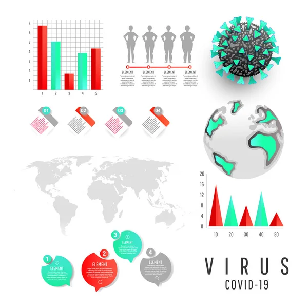 Plantilla Diseño Infográfico Coronavirus Covid Con Mapa Del Mundo Gráficos — Vector de stock