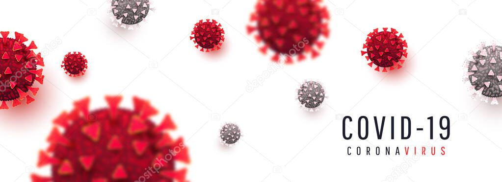 Coronavirus covid-19 pandemic outbreak with red viruses on white background. Medical health risk concept