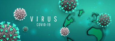 Virüs küresel ekonomiyi olumsuz etkiliyor. Covid 19 'un geçmişi. Yeşil yatay zemin üzerinde 3d vektör virüs hücreleri, bakteri veya mikroplar.