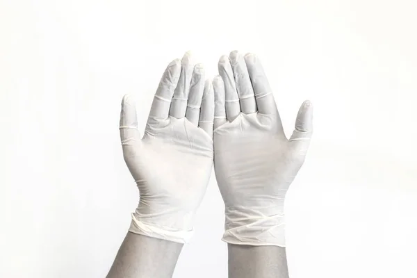 Paramedic doctor hands palms up in medical gloves. Health and protection concept — Stock Photo, Image