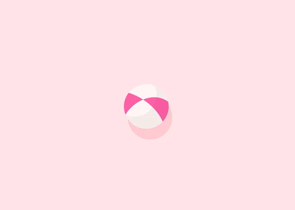 Icono de bola de playa blanca rosa sobre fondo rosa, vista superior, posición plana. Composición mínima — Vector de stock