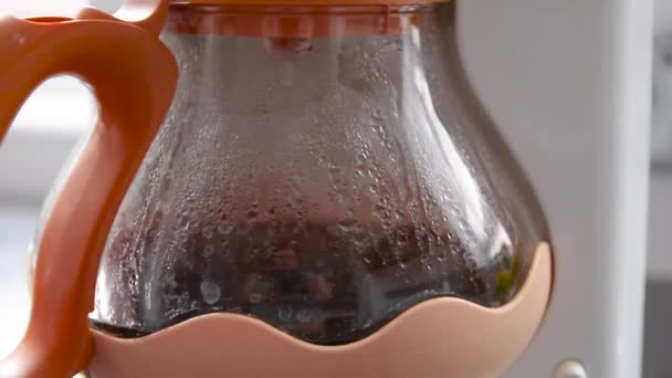 Виготовлення еспресо в скляній прозорій кавоварці вдома — стокове відео