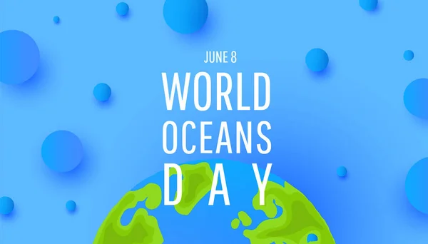 Día Mundial Los Océanos Globo Mundial Planeta Tierra Con Agua — Vector de stock