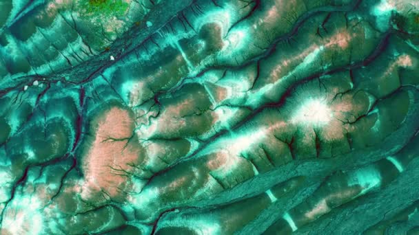 Aerial Top View Dry Land Brown White Soil Cheltenham Badlands — Αρχείο Βίντεο