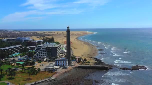 Rotující Letecký Pohled Turistické Město Maják Maspalomas Gran Canaria Letecký — Stock video