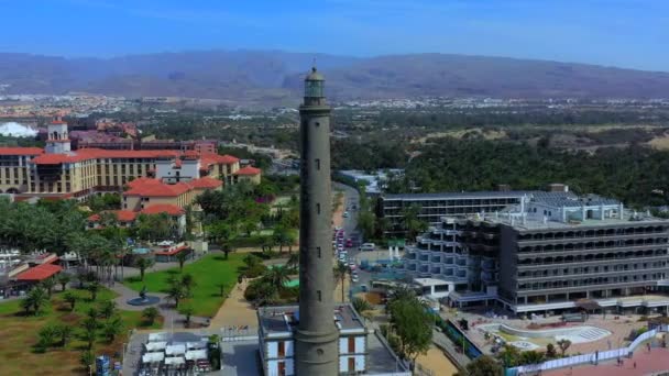 Bela Vista Aérea Farol Gran Canaria Voando Perto Grande Torre — Vídeo de Stock