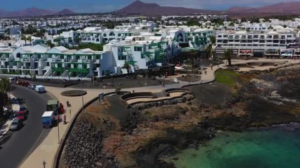 Vista Aérea Zona Turística Faliraki Grecia Casas Blancas Playa — Vídeos de Stock