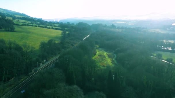 Bir Treni Takip Etmek Güzel Bir Kırsal Bölge Kuş Kameranın Stok Video