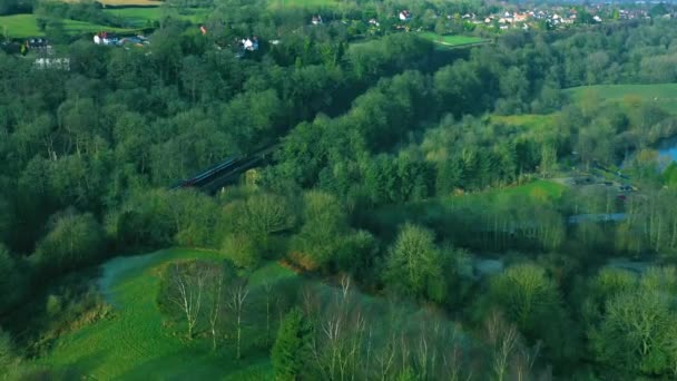 Zicht Vanuit Lucht Trein Vliegen Weids Uitzicht — Stockvideo