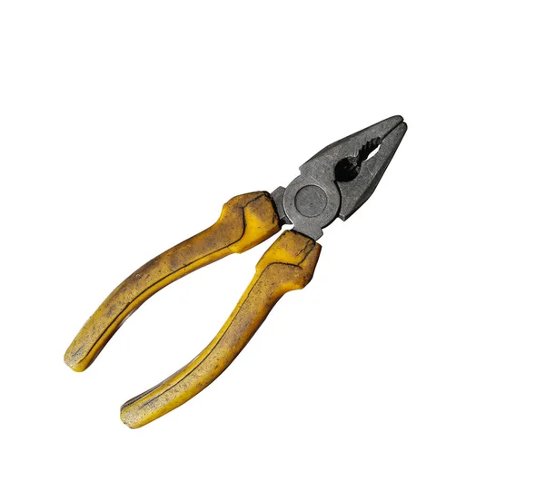 Old Yellow Pliers Diagonal Pliers Uninsulated Handles Isolated White Background — Stock Photo, Image