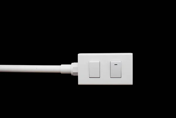 Close Commutateur Blanc Plug Isolé Sur Fond Noir Avec Espace — Photo