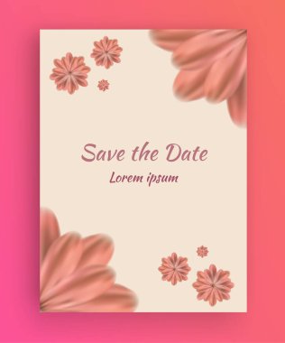 Minimalist Düğün Davetiyesi Tasarımı Pembe Taç Çiçekleri.