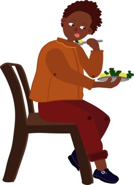 Afro-Amerikalı çocuk, çocuk tabaktan yiyor.