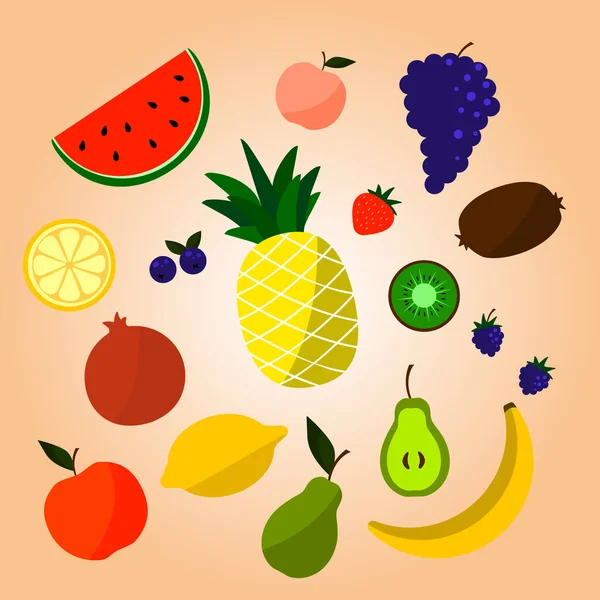 Szett, kézzel rajzolt színes firka gyümölcsök — Stock Vector