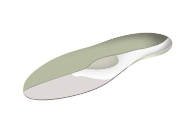 Beyaz arka planda izole edilmiş ortopedik taban. Düz taban ve ayak hastalıklarının tedavisi ve önlenmesi. Ayak bakımı, ayaklara iyi gelir. Rahat ayakkabılar giy. Tıbbi tabanlar.