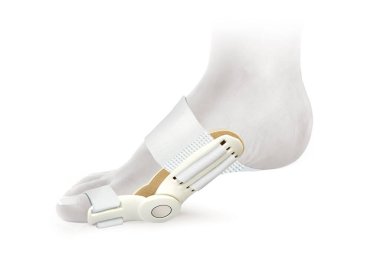 Hallux Valgus Ortopedik Tıbbi Başparmak Kolu beyaz arka planda izole edildi. Ayak parmakları için ortopediler.