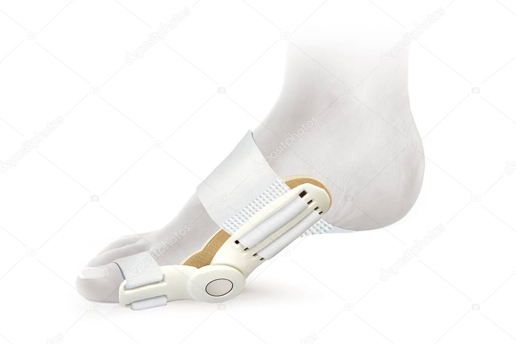 Hallux Valgus Orthopedic Medical Thumb Brace isolated on white background. Orthoses for toes.