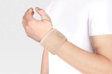 Elastic Wrist Bandage. Orthopedic medical Fitness Hand Bandage. Elastic Wrist Injury Support. Sport Protective Wristband. Wrist Positioning Orthosis. Wrist pain. clipart