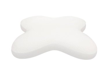 Hafıza Efektli Ortopedik Yastık. Uyku için tıbbi tedavi yastığı. Başının altındaki Hafıza Yastığı 'nı rahatlat. Omzunun altında beyaz arka planda izole edilmiş bir teneffüs. Uyku Destek Yastığı