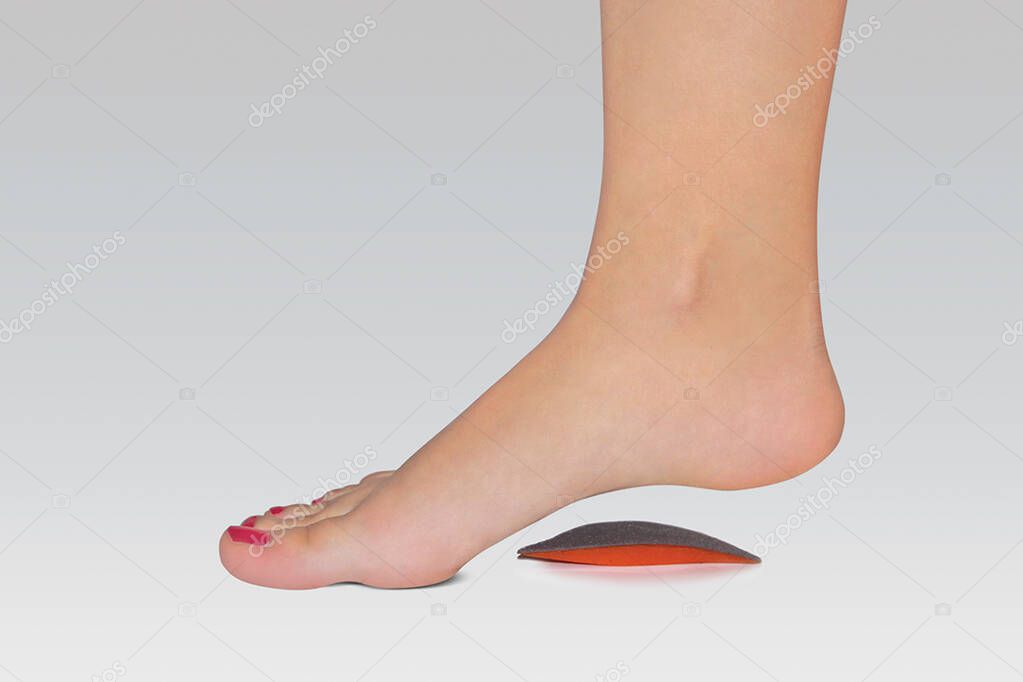 Orthopedic silicone heel from corns for the correction of different lengths of legs isolated on white background. Silicone insert for the forefoot. Silicone thumb protector with interdigital septum