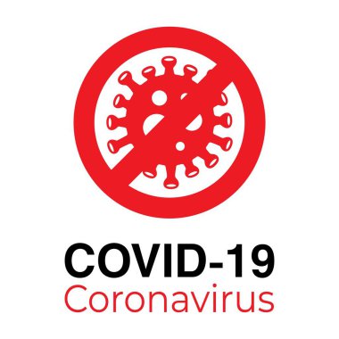 Beyaz arka planda Coronavirus Covid-19 konsept tipografi tasarım logosu. Kendini soyutlama. Ev karantinası. Web, baskı, afiş, el ilanı ve illüstrasyon için grafik vektörü. Koronavirüsü durdurun..