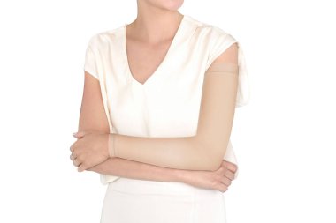 Sıkıştırma kolu. Sıkıştırma çoraphanesi. Varisli damar ve venouse tedavisi için tıbbi çoraplar, çoraplar, çoraplar, baldırlar ve kollar. Klinik örgüler. Beyaz arkaplanda izole edilmiş spor çorapları