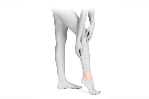 Ankle Pain Painful Point Isolated White Background Woman Ankle Pain — Stock Photo, Image