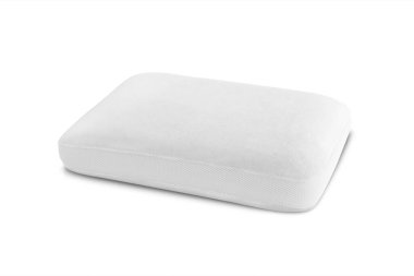 Hafıza Efektli Ortopedik Yastık. Uyku için tıbbi tedavi yastığı. Başının altındaki Hafıza Yastığı 'nı rahatlat. Omzunun altında beyaz arka planda izole edilmiş bir teneffüs. Uyku Destek Yastığı