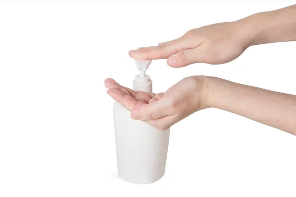 Hand Antibakteriell Desinfektionspump Kosmetisk Flaska Med Dispenser Vätska Behållare För — Stockfoto