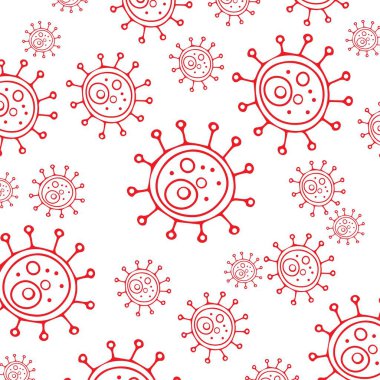 Coronavirus salgını covid-19 elle çizilmiş. Vektör dokusu duvar kağıdı. Covid-19 konsept tipografi tasarım logosu 2019-nCoV. Web, yazdırma, afiş ve el ilanları için virüsün grafiksel çizimi 