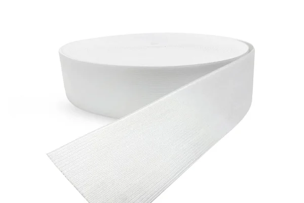 Резиновый Рулон Белый Эластичный Бандаж Крупного Плана Ткань Ленты Вышивки — стоковое фото