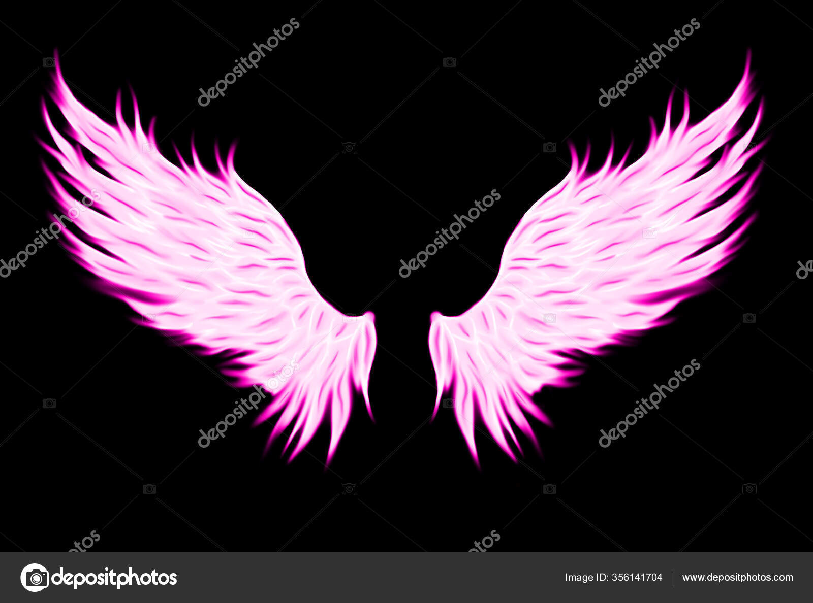 Pink Angel Wings Illustration Isolated Black Background Stock Photo by  ©weftandweave 356141704