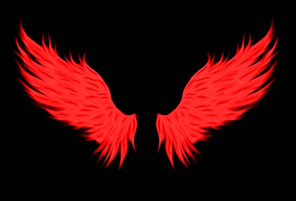 赤い天使 悪魔の翼のイラストが黒い背景に孤立 — ストック写真