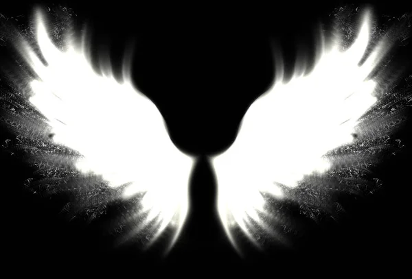 明るい白い天使の翼のイラストは黒の背景に隔離 — ストック写真