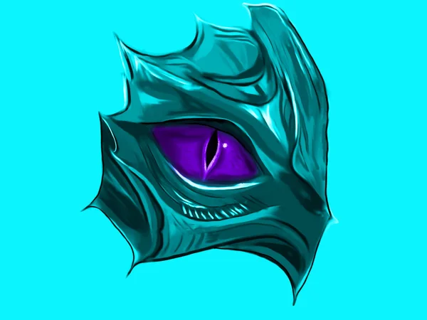 Mor ejderhaların gözü mavi arkaplanda izole.