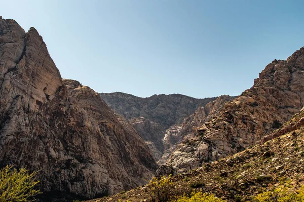 Bahar Dağı Parkı, Nevada, Ekim 'de kızıl kaya, yeşil bitki örtüsü ve mavi gökyüzü