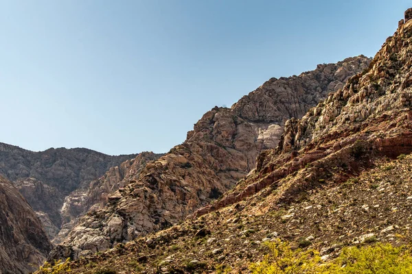 Bahar Dağı Parkı, Nevada, Ekim 'de kızıl kaya, yeşil bitki örtüsü ve mavi gökyüzü