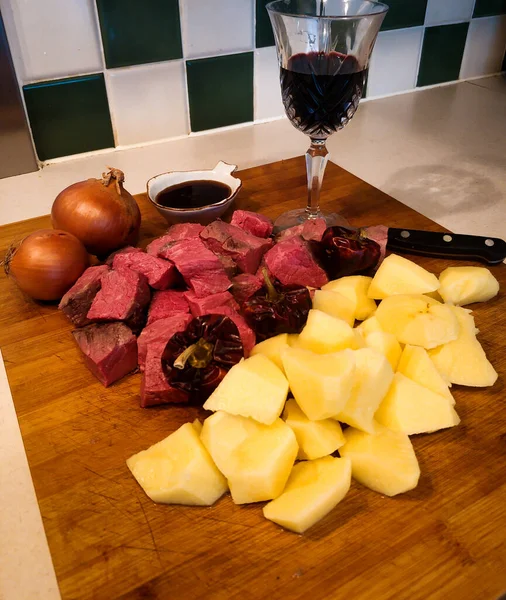 Les Ingrédients Pour Faire Bon Différent Ragoût Boeuf Pommes Terre — Photo