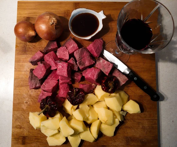 Les Ingrédients Pour Faire Bon Différent Ragoût Boeuf Pommes Terre — Photo