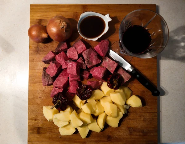 Les Ingrédients Pour Faire Bon Différent Ragoût Boeuf Pommes Terre — Photo