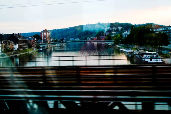 Bridge over the canal, train trip to the Ardennes, Belgium