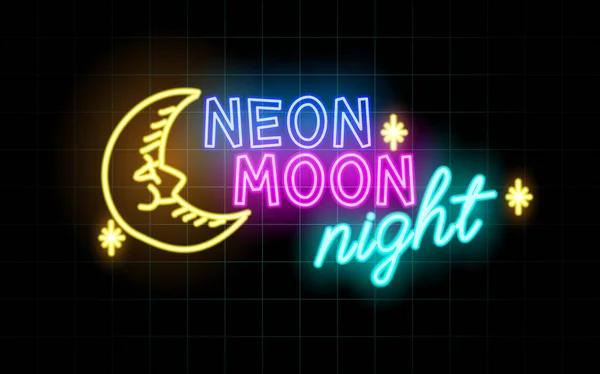 Neon Garis Bersinar Neon Konsep Malam Bulan Bulan Latar Belakang - Stok Vektor