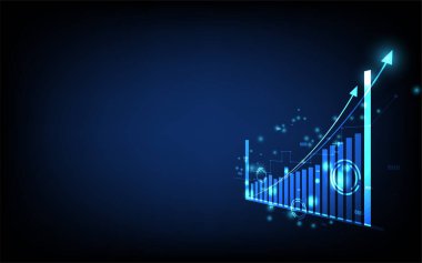 Teknoloji sektörü geçmişi, sosyal ağ diyagramı konsepti ile finansal grafikler, fütüristik dijital yenilik arka plan çizimi