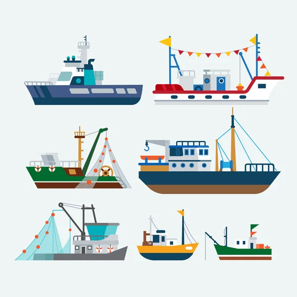 Barcos de pesca e navios — Vetor de Stock