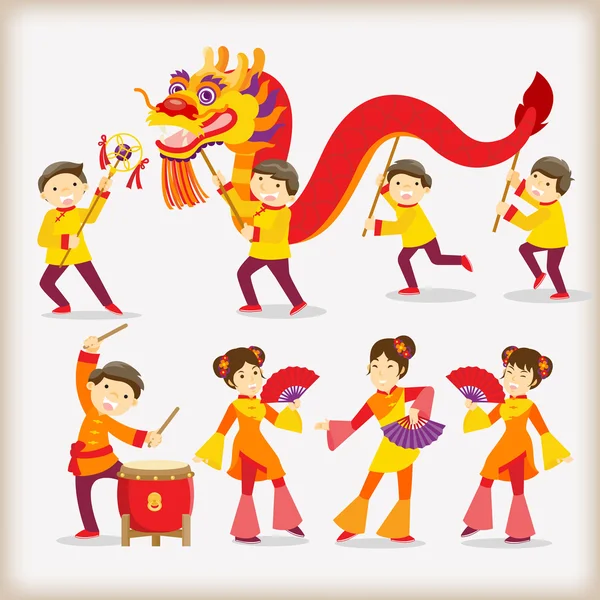 Dragon dance/Çince yeni yıl Festivali — Stok Vektör