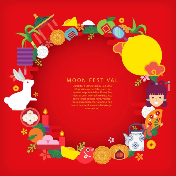 Festival da Lua / Festival do Meio-Outono Chinês — Vetor de Stock