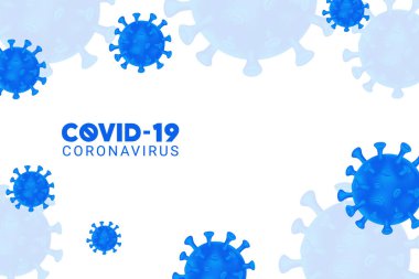 Corona Virüsü. COVID-19. Roman Coronavirus (2019-nCoV). Virüs Covid 19-NCP. Gerçekçi 3D mavi virüs hücreleri olan beyaz arka plan. Koronavirüslü hafif arkaplan. Vektör illüstrasyonu.