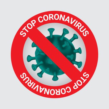 Corona virüsünü durdur. Koronavirüsü imzalayın. COVID-19 'u imzalayın. Coronavirüs salgını. COVID-19 2019 nCoV semptomlarını durdurun. Kırmızı İşaretli Coronavirus Simgesi. İzole Vektör Simgesi.